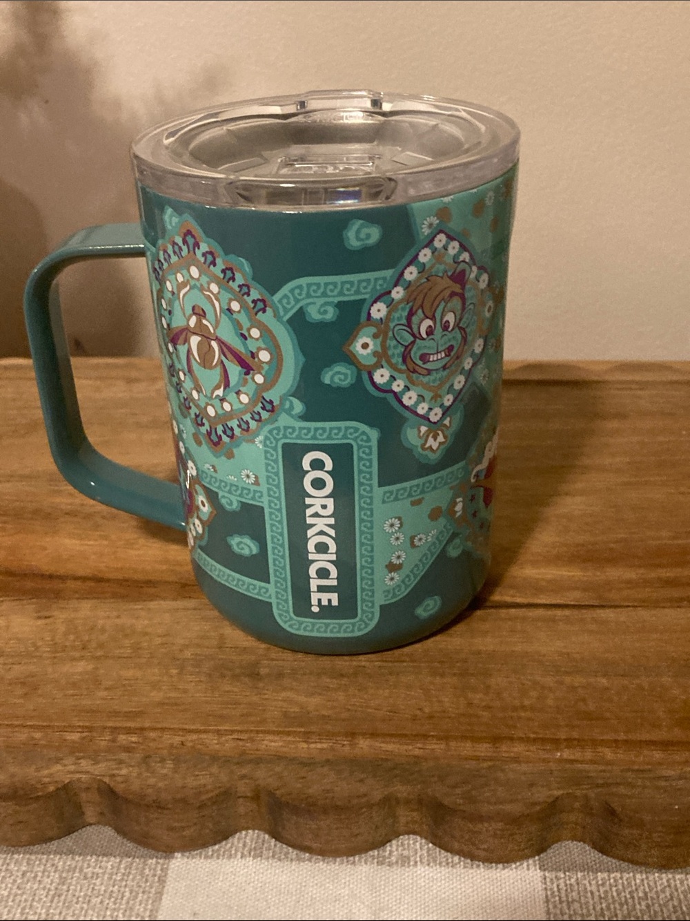 Corkcicle Teal Aladdin Patterned Insulated Mug with Clear Lid